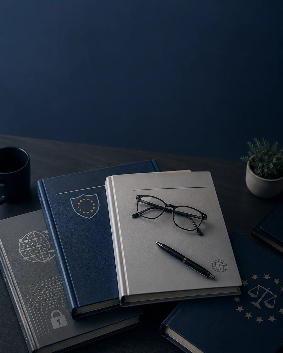 Bibliorafturi cu framework-uri și standarde de referință, pe un birou (imagine ilustrativă)